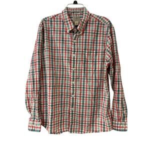 LL Bean Mens M Organic Cotton Seersucker Plaid Shirt Traditional Fit Long Sleeve